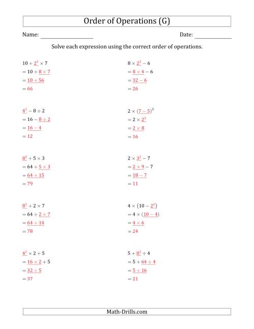 The Order of Operations with Whole Numbers (Three Steps) (G) Math Worksheet Page 2