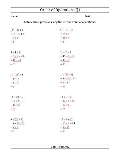 The Order of Operations with Whole Numbers (Three Steps) (J) Math Worksheet Page 2