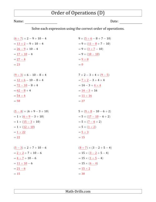 Order of Operations with Whole Numbers Multiplication ...