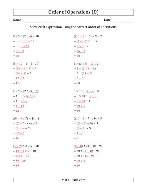 The Order of Operations with Whole Numbers and No Exponents (Four Steps) (D) Math Worksheet Page 2