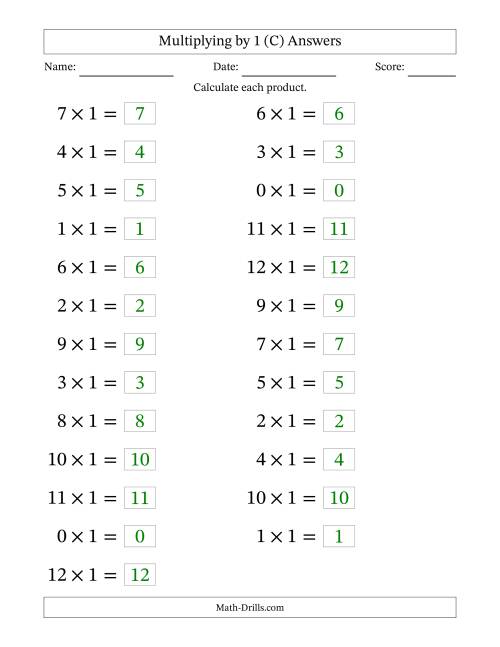 The Horizontally Arranged Multiplying (0 to 12) by 1 (25 Questions; Large Print) (C) Math Worksheet Page 2