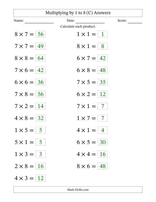 The Horizontally Arranged Multiplying up to 8 × 8 (25 Questions; Large Print) (C) Math Worksheet Page 2