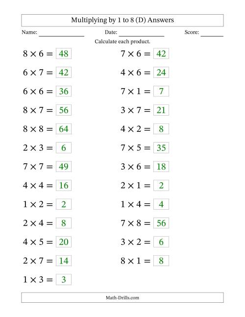 The Horizontally Arranged Multiplying up to 8 × 8 (25 Questions; Large Print) (D) Math Worksheet Page 2