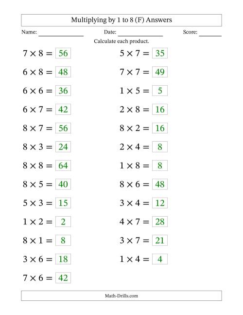 The Horizontally Arranged Multiplying up to 8 × 8 (25 Questions; Large Print) (F) Math Worksheet Page 2