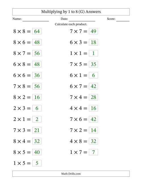 The Horizontally Arranged Multiplying up to 8 × 8 (25 Questions; Large Print) (G) Math Worksheet Page 2