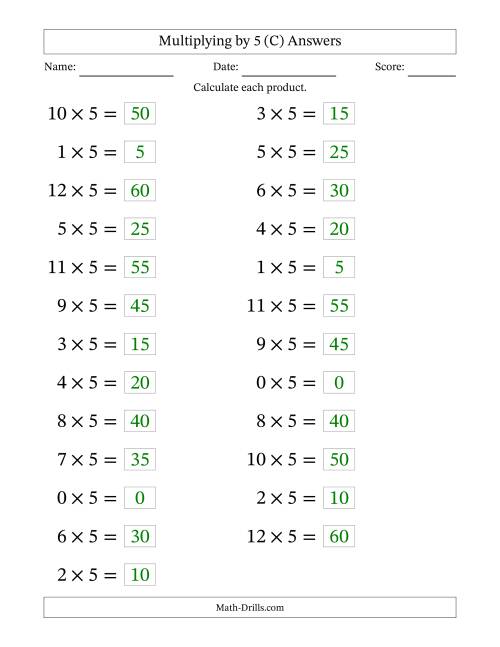 The Horizontally Arranged Multiplying (0 to 12) by 5 (25 Questions; Large Print) (C) Math Worksheet Page 2
