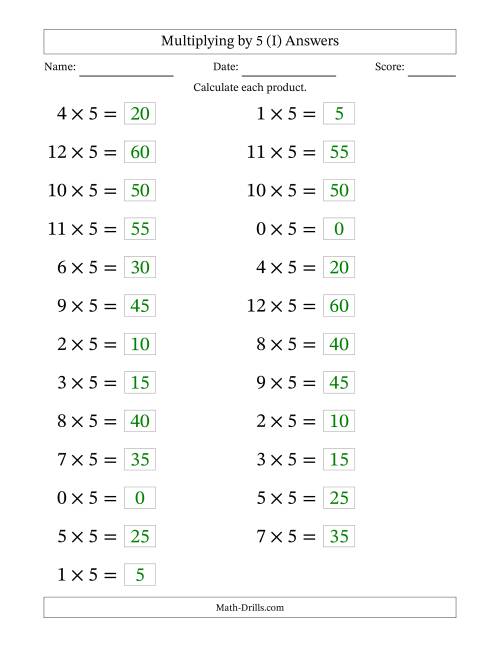 The Horizontally Arranged Multiplying (0 to 12) by 5 (25 Questions; Large Print) (I) Math Worksheet Page 2
