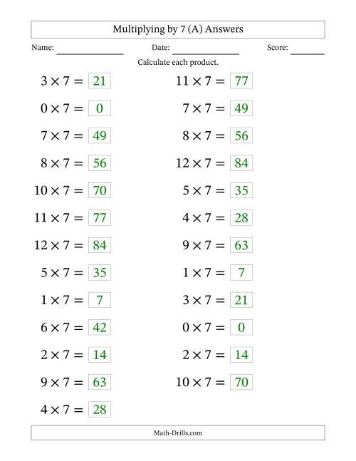 The Horizontally Arranged Multiplying (0 to 12) by 7 (25 Questions; Large Print) (All) Math Worksheet Page 2