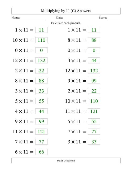 The Horizontally Arranged Multiplying (0 to 12) by 11 (25 Questions; Large Print) (C) Math Worksheet Page 2