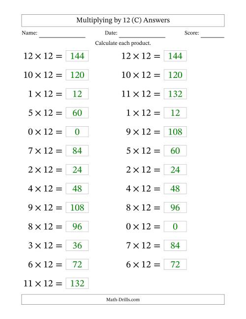 The Horizontally Arranged Multiplying (0 to 12) by 12 (25 Questions; Large Print) (C) Math Worksheet Page 2