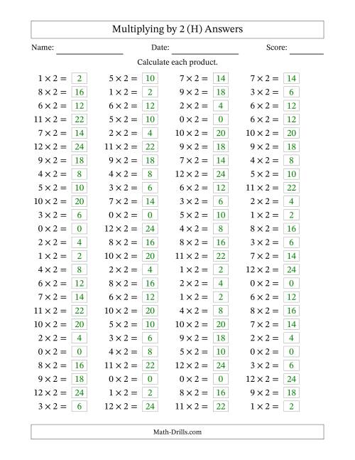 The Multiplying 0 to 12 by 2 (H) Math Worksheet Page 2