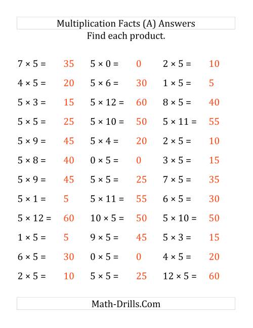 The Multiplying 0 to 12 by 5 (Large Print) Math Worksheet Page 2