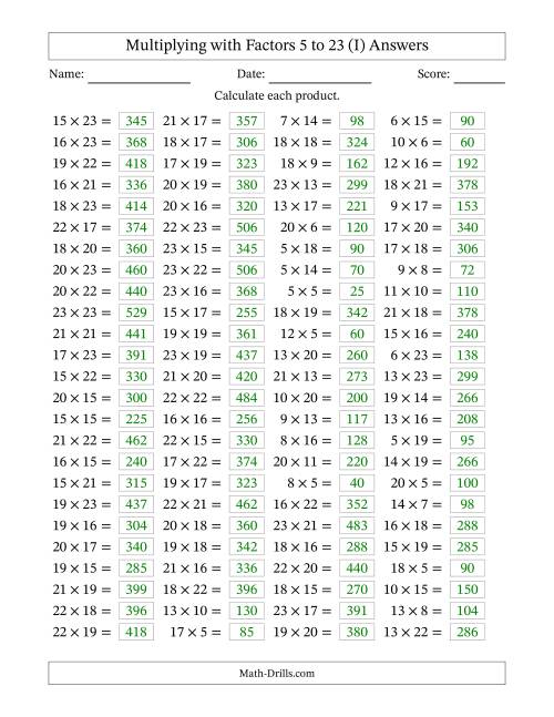 The Horizontally Arranged Multiplying with Factors 5 to 23 (100 Questions) (I) Math Worksheet Page 2