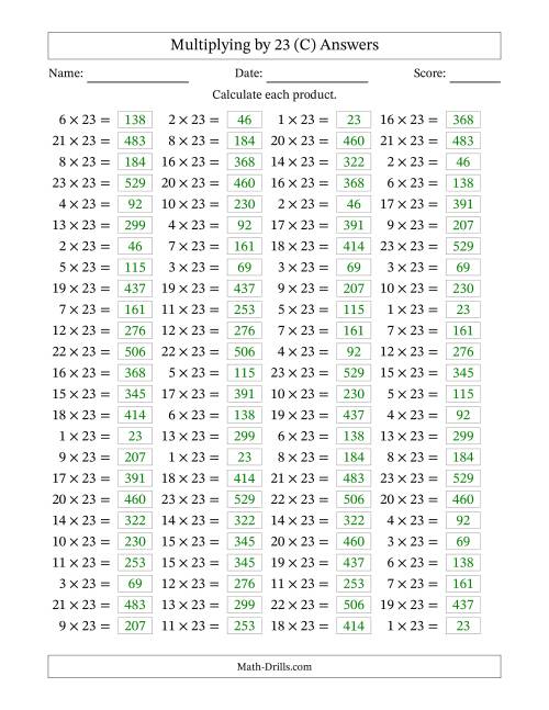 The Horizontally Arranged Multiplying (1 to 23) by 23 (100 Questions) (C) Math Worksheet Page 2