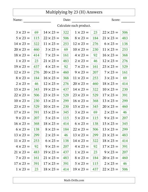 The Horizontally Arranged Multiplying (1 to 23) by 23 (100 Questions) (H) Math Worksheet Page 2