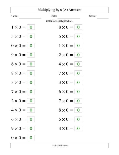 The 36 Horizontal Multiplication Facts Questions -- 0 by 0-9 (All) Math Worksheet Page 2
