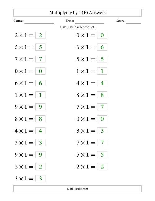 The Horizontally Arranged Multiplying (0 to 9) by 1 (25 Questions; Large Print) (F) Math Worksheet Page 2
