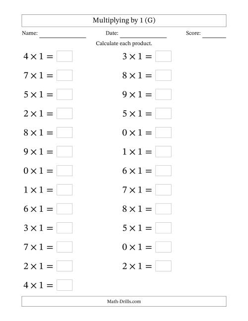 The Horizontally Arranged Multiplying (0 to 9) by 1 (25 Questions; Large Print) (G) Math Worksheet