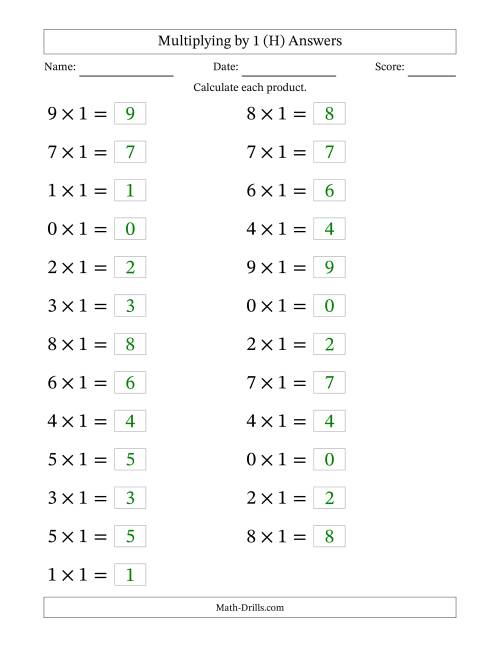 The Horizontally Arranged Multiplying (0 to 9) by 1 (25 Questions; Large Print) (H) Math Worksheet Page 2