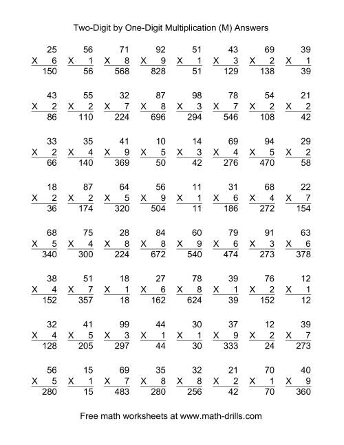 The Multiplying Two-Digit by One-Digit -- 64 per page (M) Math Worksheet Page 2