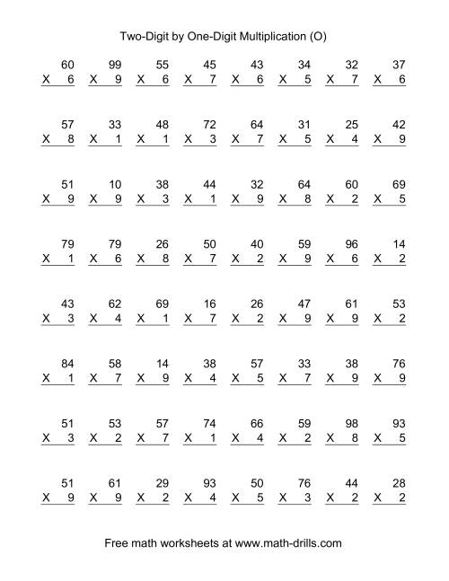 The Multiplying Two-Digit by One-Digit -- 64 per page (O) Math Worksheet