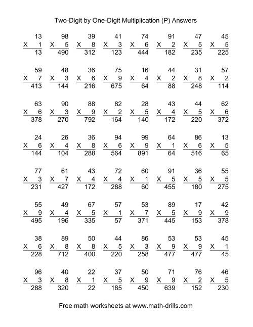 The Multiplying Two-Digit by One-Digit -- 64 per page (P) Math Worksheet Page 2