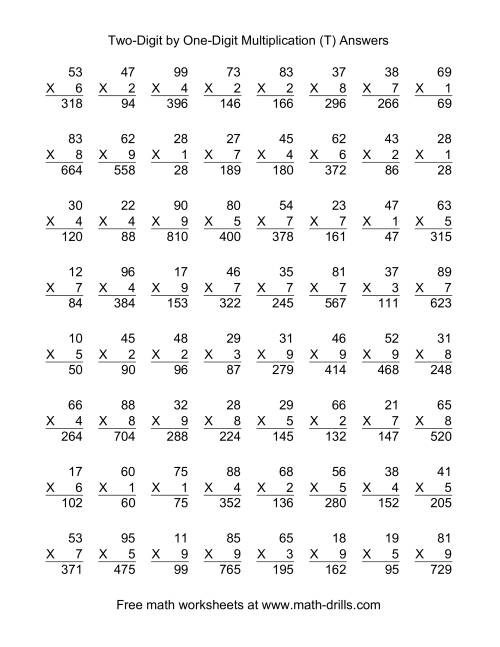 The Multiplying Two-Digit by One-Digit -- 64 per page (T) Math Worksheet Page 2