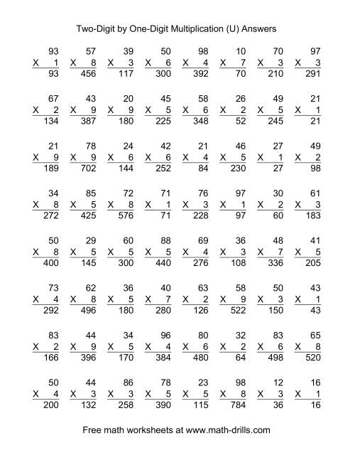 The Multiplying Two-Digit by One-Digit -- 64 per page (U) Math Worksheet Page 2