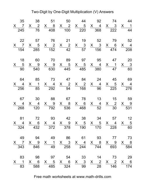 The Multiplying Two-Digit by One-Digit -- 64 per page (V) Math Worksheet Page 2