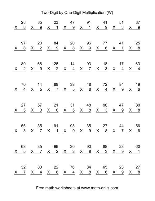 The Multiplying Two-Digit by One-Digit -- 64 per page (W) Math Worksheet