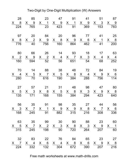 The Multiplying Two-Digit by One-Digit -- 64 per page (W) Math Worksheet Page 2