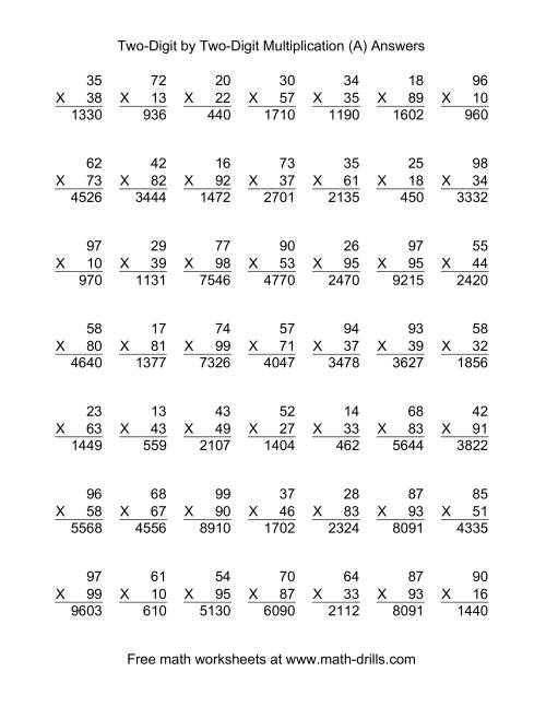 The Multiplying Two-Digit by Two-Digit -- 49 per page (A) Math Worksheet Page 2