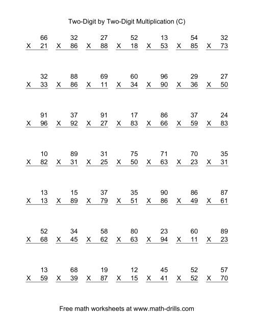 The Multiplying Two-Digit by Two-Digit -- 49 per page (C) Math Worksheet