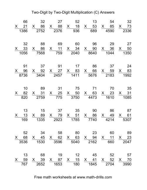 The Multiplying Two-Digit by Two-Digit -- 49 per page (C) Math Worksheet Page 2
