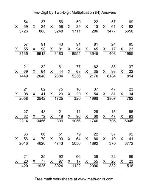 The Multiplying Two-Digit by Two-Digit -- 49 per page (H) Math Worksheet Page 2