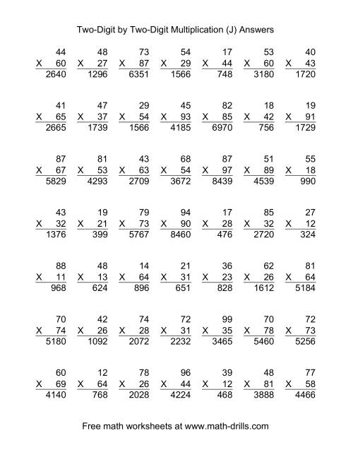 The Multiplying Two-Digit by Two-Digit -- 49 per page (J) Math Worksheet Page 2