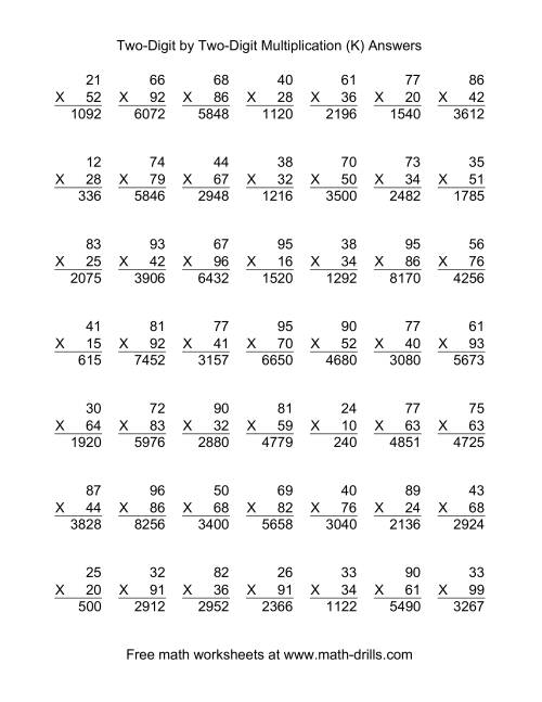 The Multiplying Two-Digit by Two-Digit -- 49 per page (K) Math Worksheet Page 2