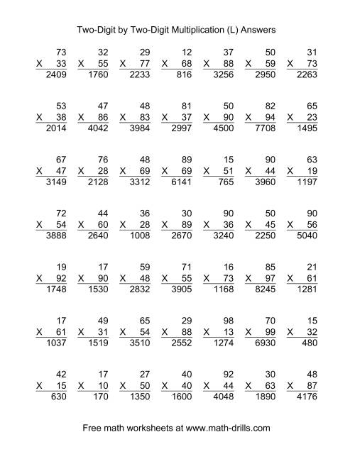 The Multiplying Two-Digit by Two-Digit -- 49 per page (L) Math Worksheet Page 2