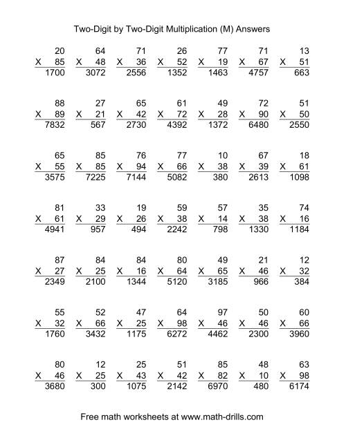 The Multiplying Two-Digit by Two-Digit -- 49 per page (M) Math Worksheet Page 2