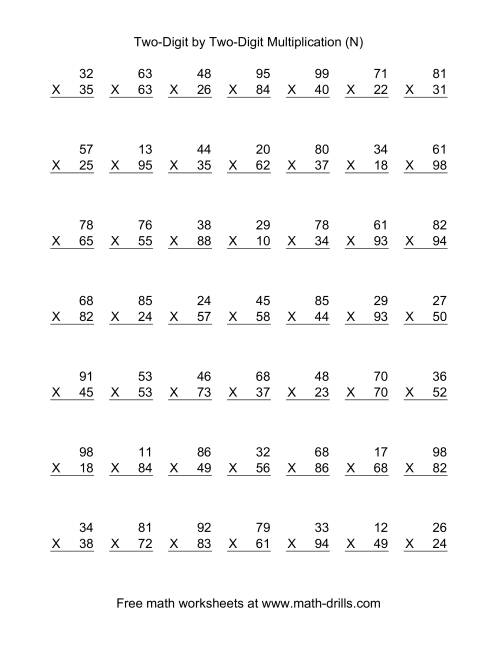 The Multiplying Two-Digit by Two-Digit -- 49 per page (N) Math Worksheet