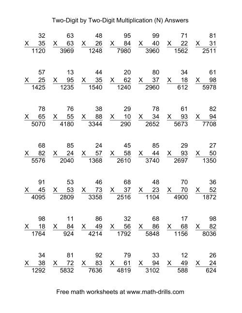 The Multiplying Two-Digit by Two-Digit -- 49 per page (N) Math Worksheet Page 2