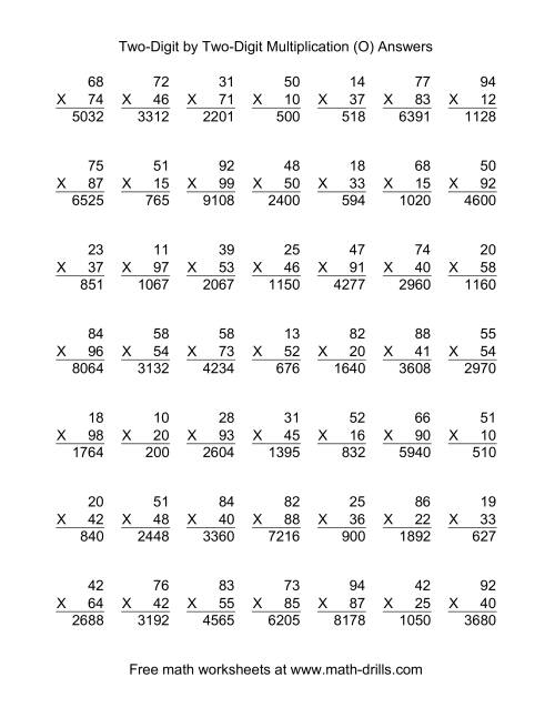 The Multiplying Two-Digit by Two-Digit -- 49 per page (O) Math Worksheet Page 2