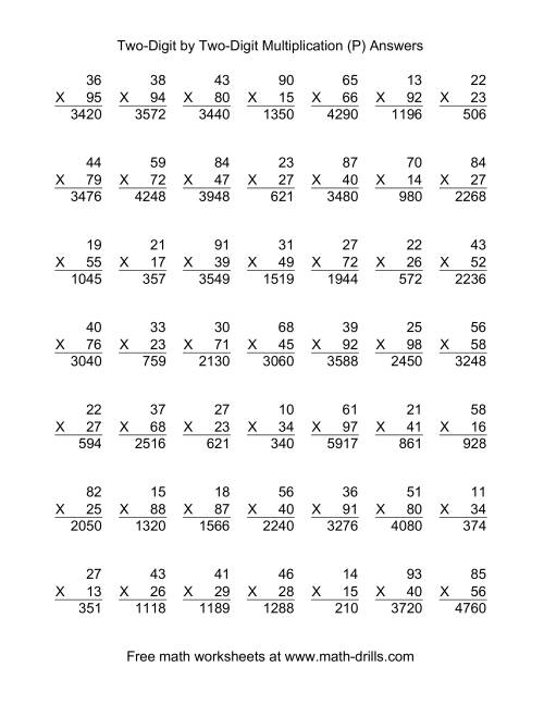 The Multiplying Two-Digit by Two-Digit -- 49 per page (P) Math Worksheet Page 2