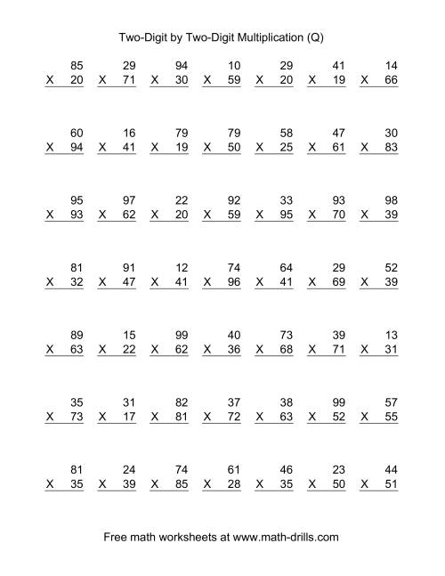 The Multiplying Two-Digit by Two-Digit -- 49 per page (Q) Math Worksheet