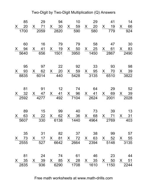 The Multiplying Two-Digit by Two-Digit -- 49 per page (Q) Math Worksheet Page 2