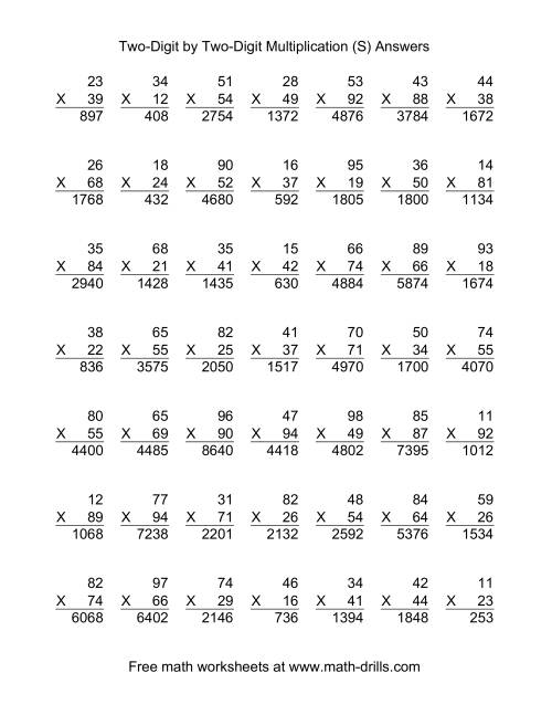 The Multiplying Two-Digit by Two-Digit -- 49 per page (S) Math Worksheet Page 2