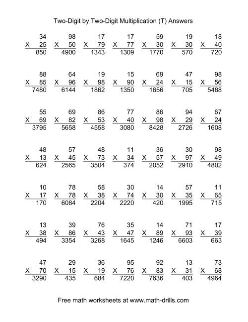 The Multiplying Two-Digit by Two-Digit -- 49 per page (T) Math Worksheet Page 2
