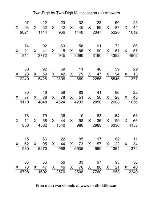 The Multiplying Two-Digit by Two-Digit -- 49 per page (U) Math Worksheet Page 2