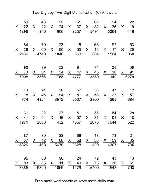 The Multiplying Two-Digit by Two-Digit -- 49 per page (V) Math Worksheet Page 2