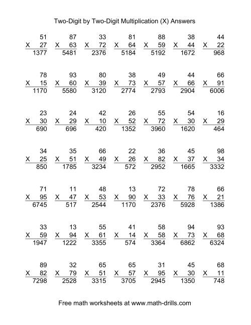 The Multiplying Two-Digit by Two-Digit -- 49 per page (X) Math Worksheet Page 2